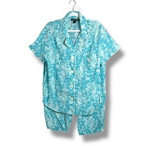 Lauren Ralph Lauren Short Sleeve Monogram Capri Pants Cotton Pajama Set Size XL